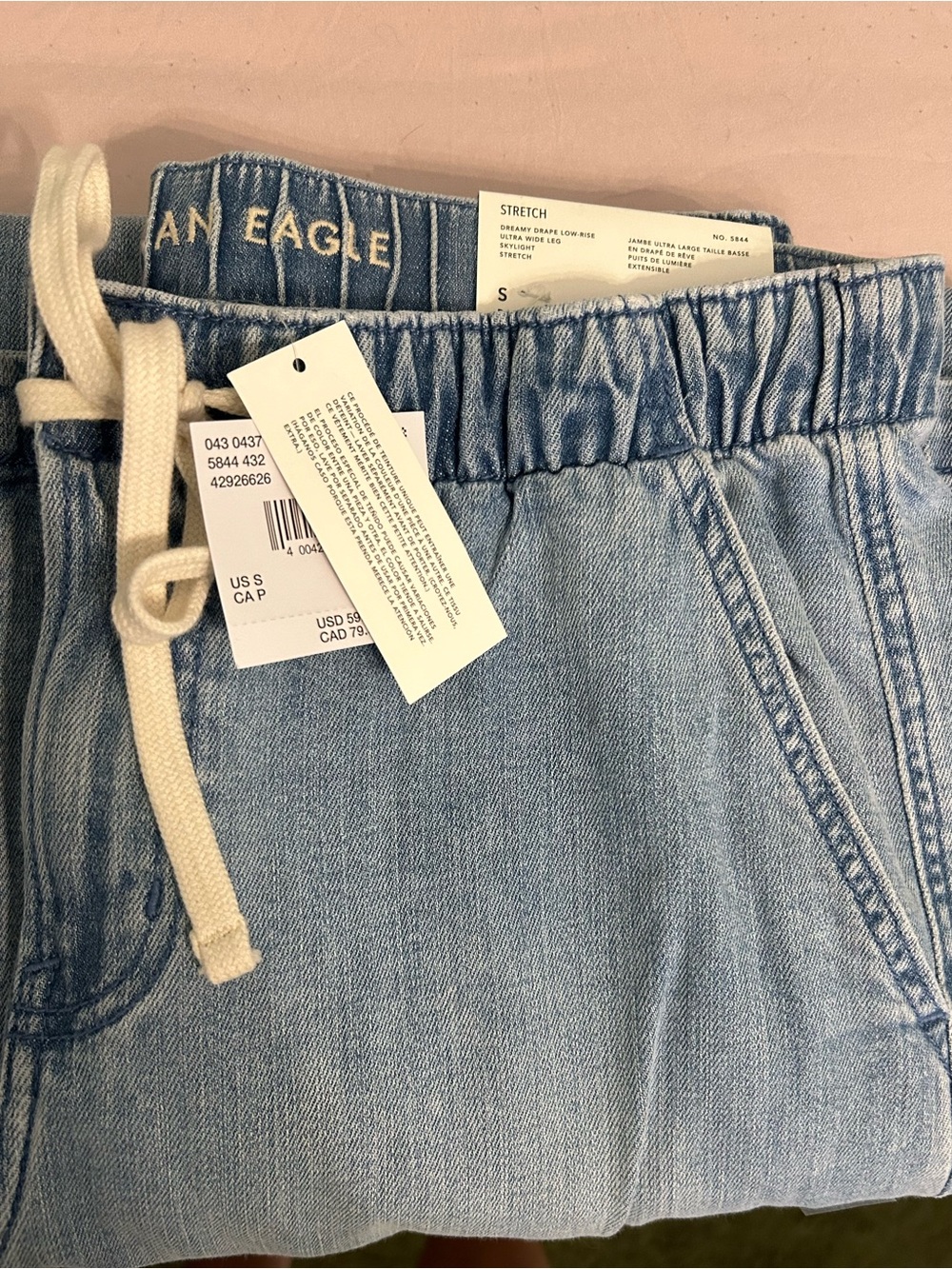 AE American Eagle Dreamy Drape Low-Rise Ultra Wide Leg Starlight Stretch 90s